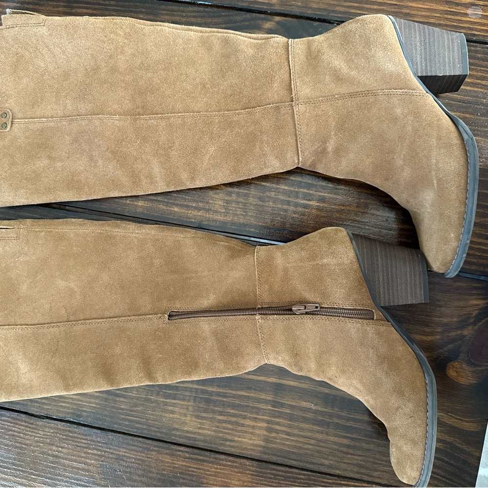Tan Suede Knee-High Boots
